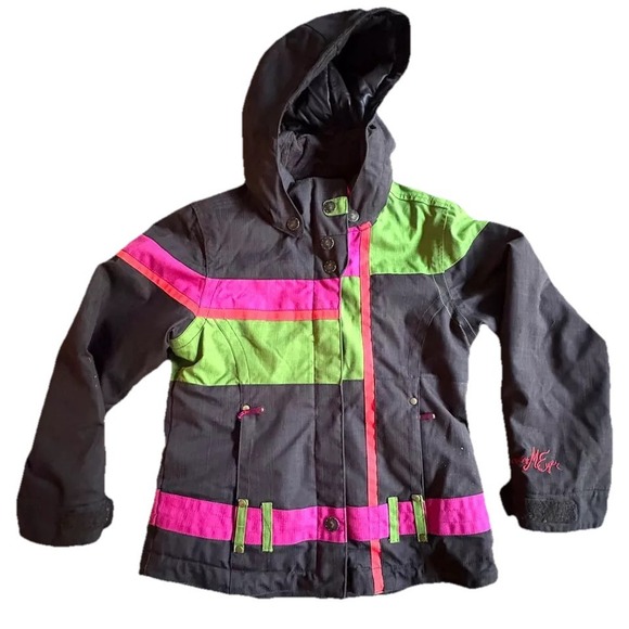 OBERMEYER Girls Bella Retro Color Block‎ Ski Jacket Winter Coat Neon JUNIORS 10 - Picture 1 of 16